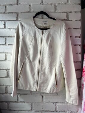 Calvin Klein Cream Faux Leather Zip Front Jacket